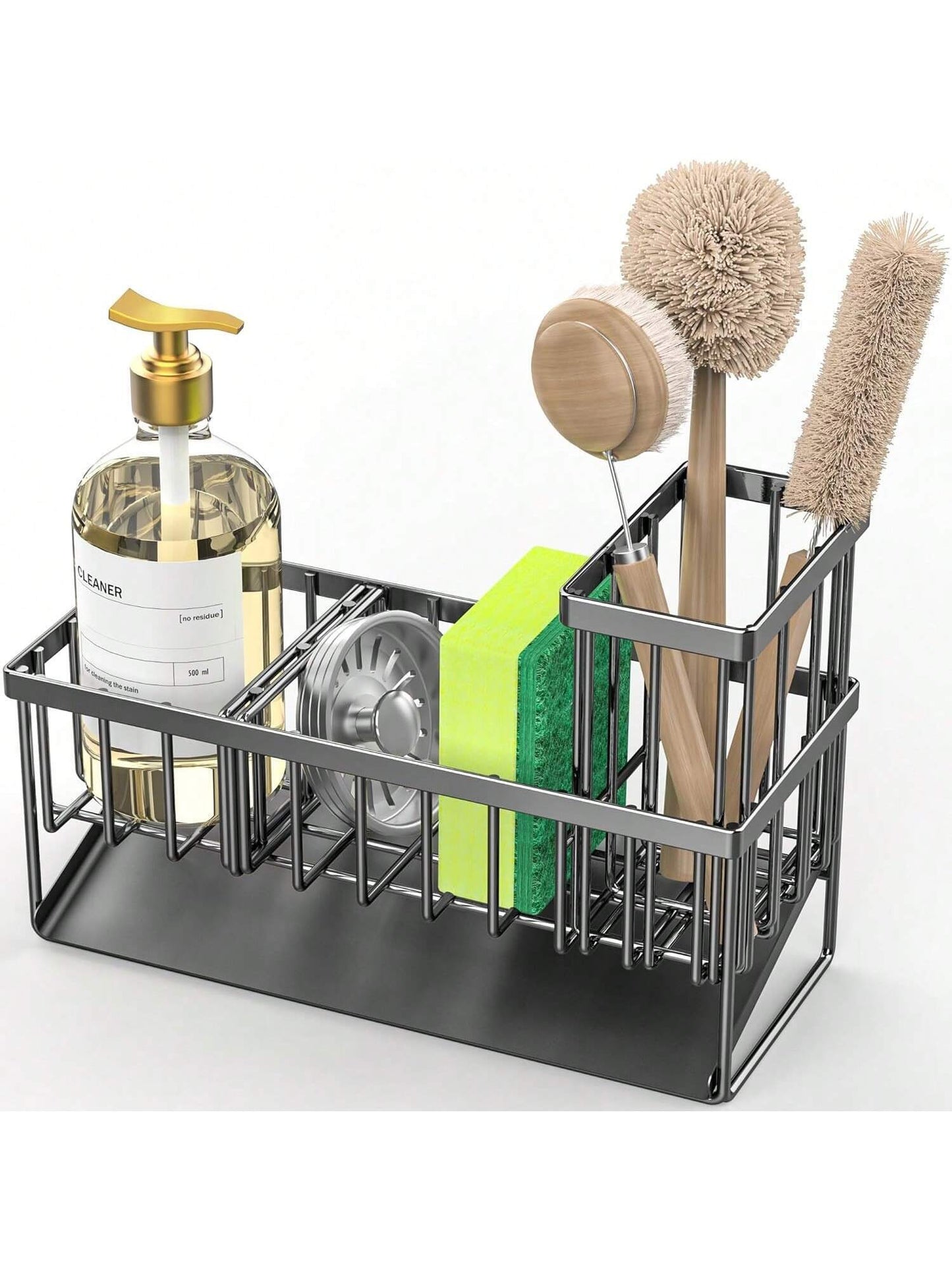 Cisily Kitchen Item Sink Caddy Kitchen Organizer, Sponge Holder for Kitchen Sink, Drain on an Incline Kitchen Sink Organizer,Rust-Resistant Metal Black Sink Caddy,Sink Caddy with Brush Holder